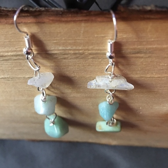 Earrings made from genuine amazonite & moonstone - Picture 3 of 3